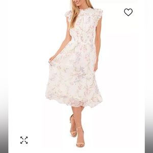 White floral flutter-sleeve midi dress